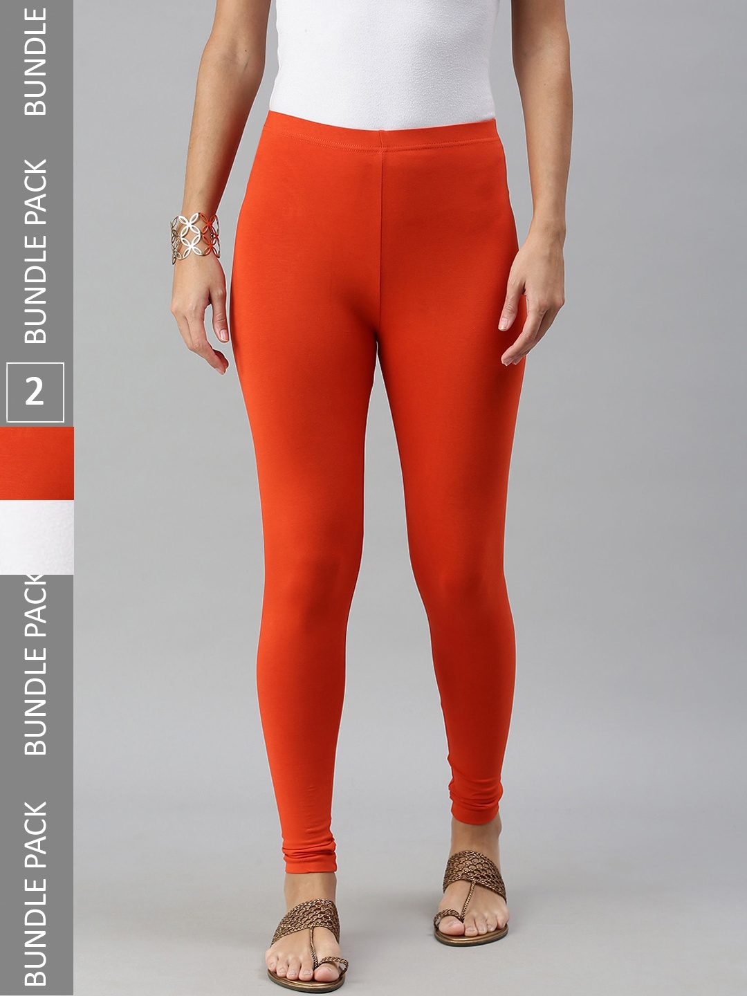 

De Moza Women Pack Of 2 Cotton Ankle-Length Leggings, Orange