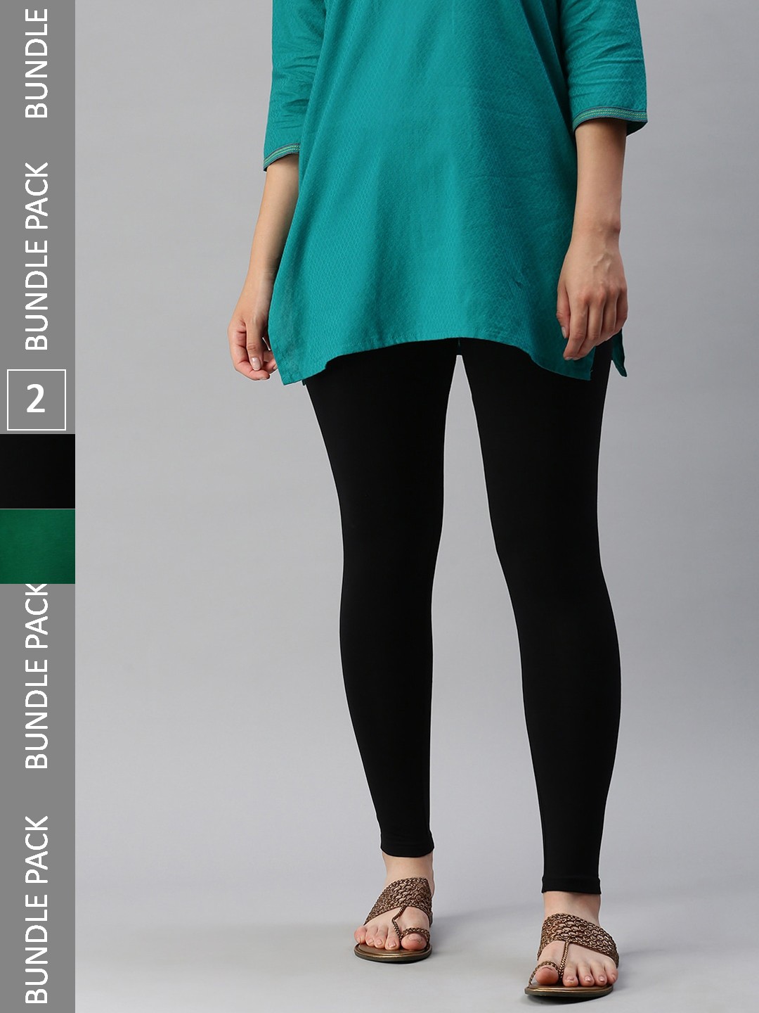 

De Moza Women Pack Of 2 Ankle Length Leggings, Green