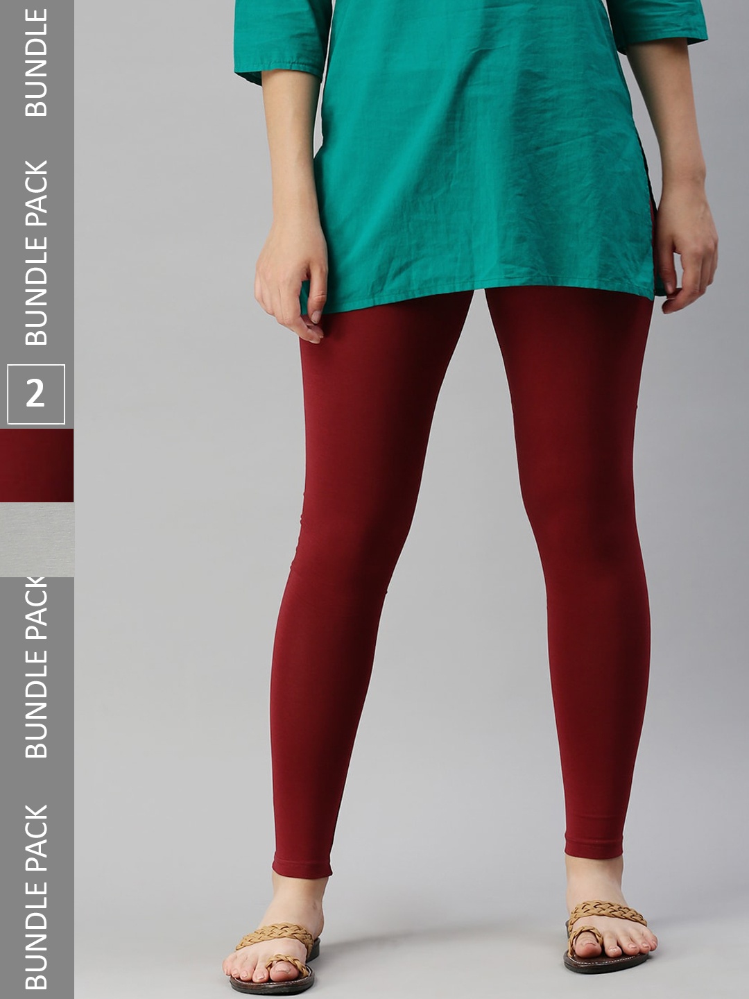 

De Moza Women Pack Of 2 Ankle Length Leggings, Maroon