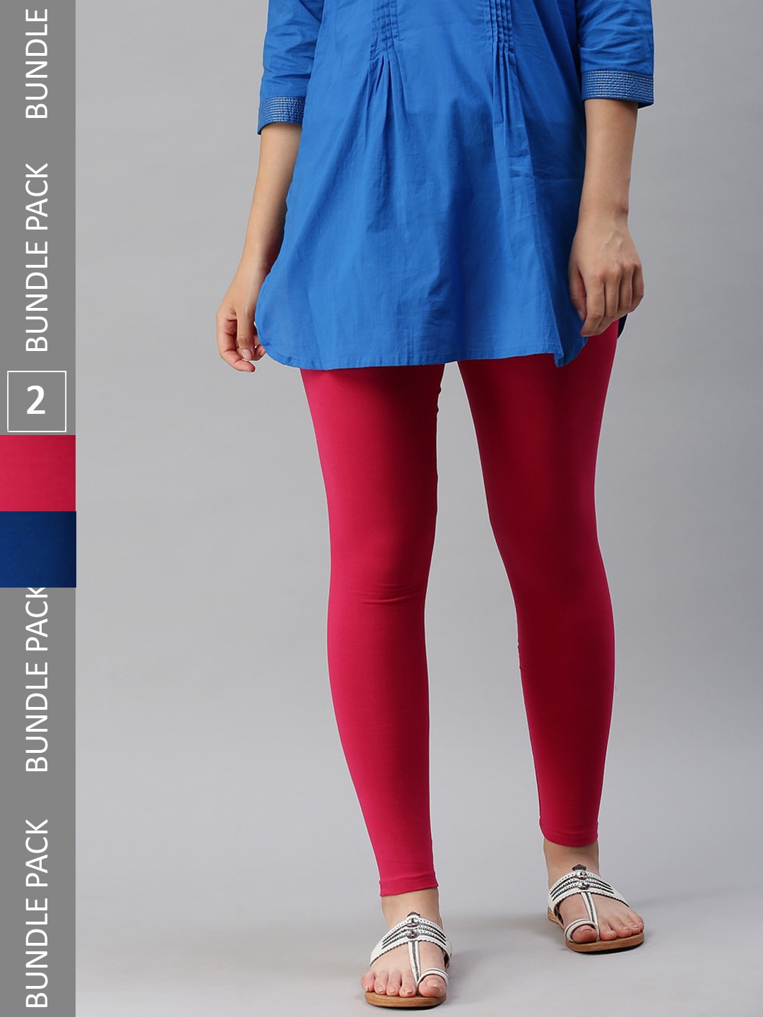 

De Moza Women Pack Of 2 Ankle Length Cotton Leggings, Red