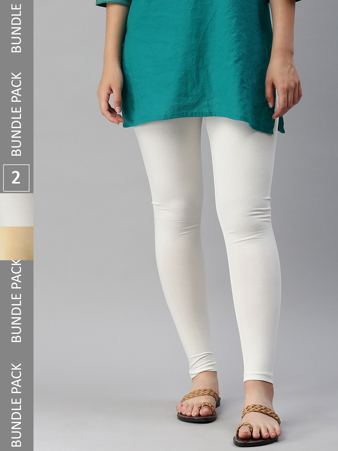 

De Moza Women Pack Of 2 Cotton Ankle Length Leggings, White
