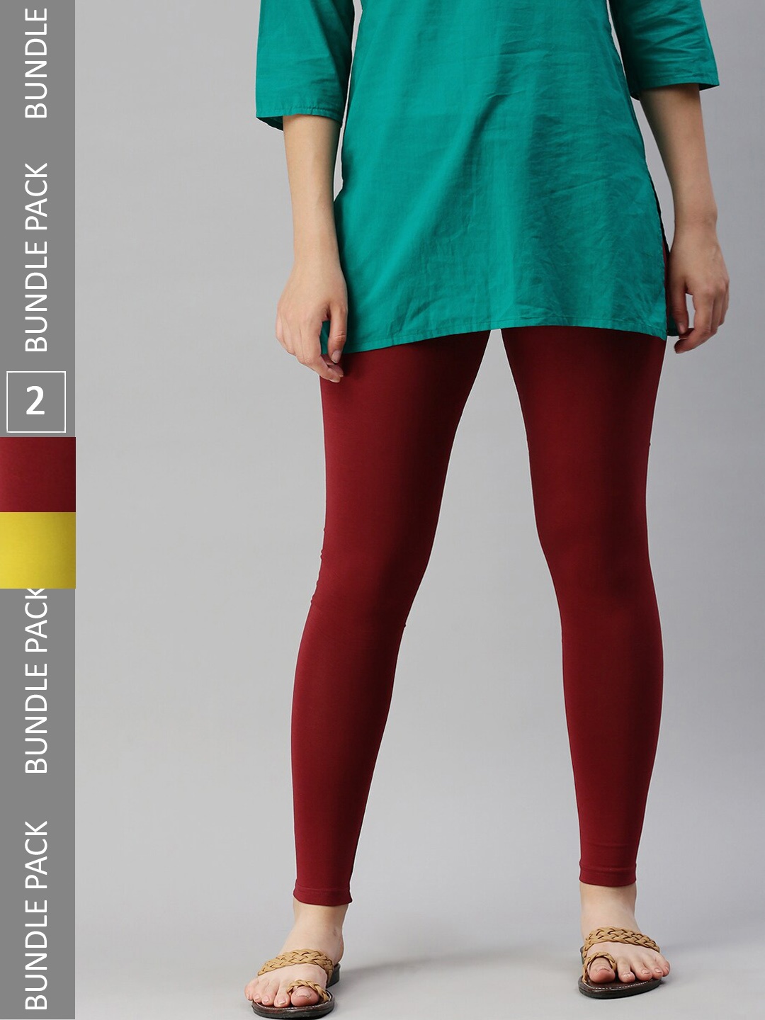 

De Moza Pack Of 2 Ankle Length Cotton Leggings, Yellow