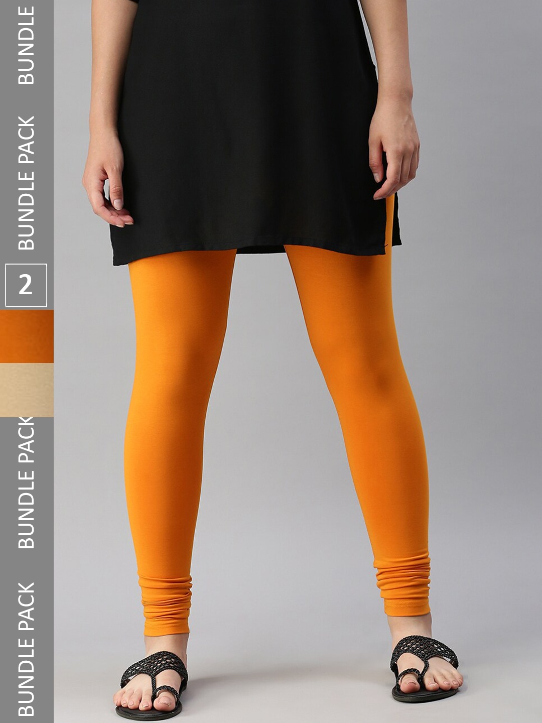 

De Moza Women Pack Of 2 Churidar-Length Cotton Leggings, Orange