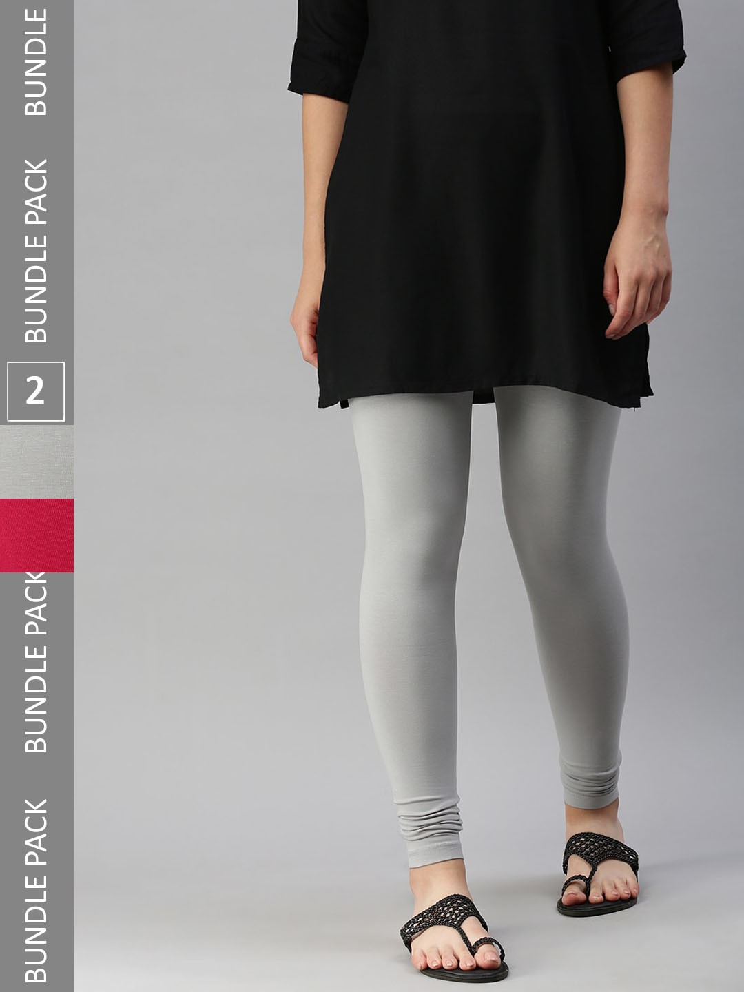 

De Moza Women Pack Of 2 Cotton Ankle-Length Leggings, Red