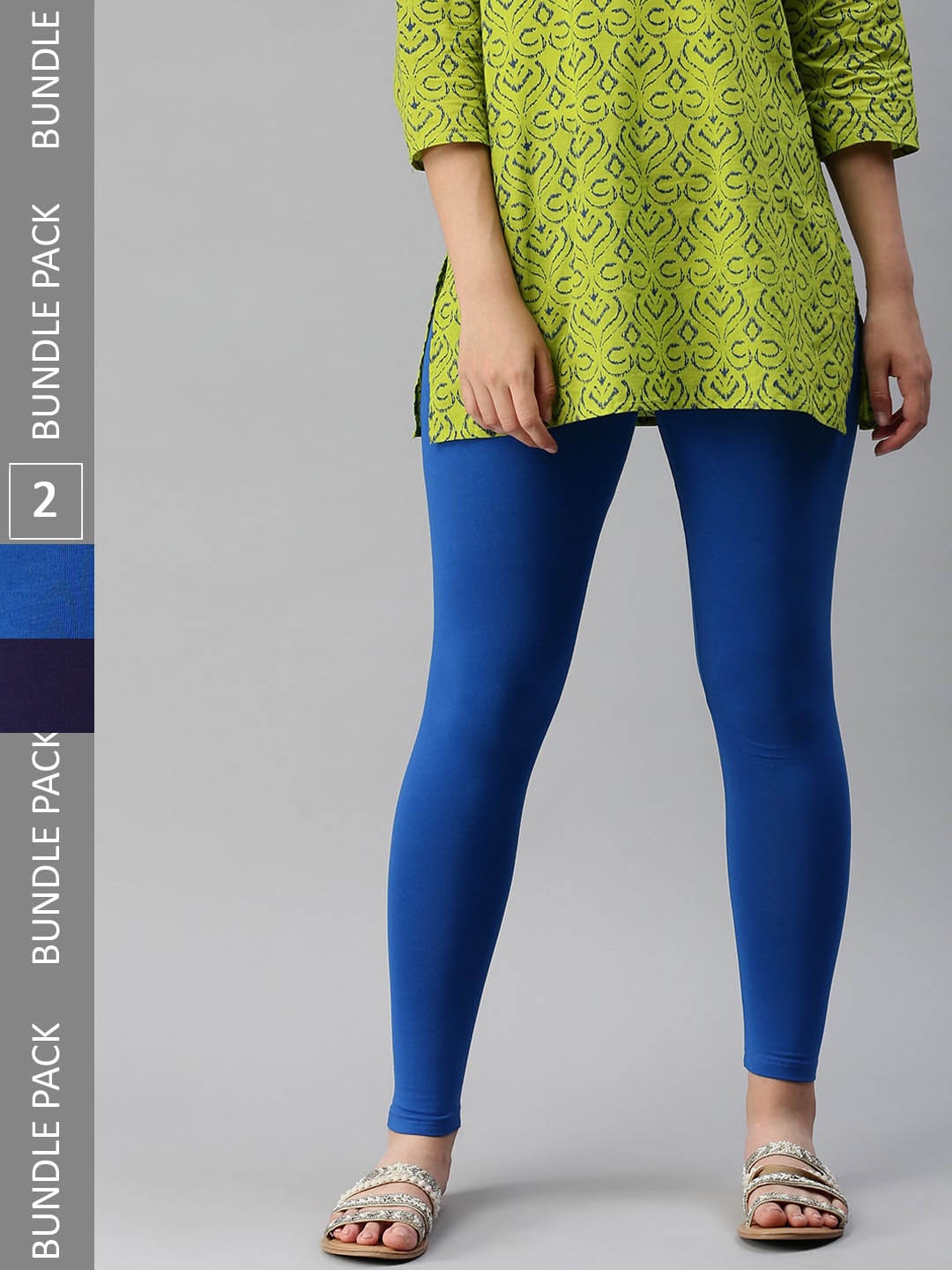 

De Moza Women Pack Of 2 Cotton Ankle-Length Leggings, Blue