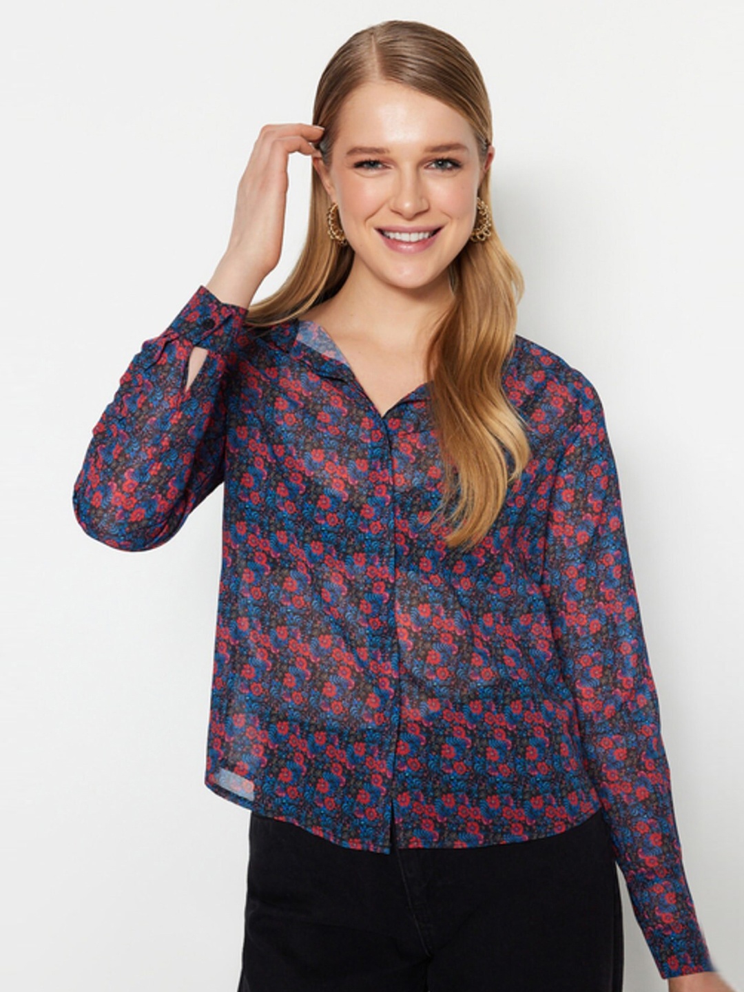 

Trendyol Floral Printed Casual Shirt, Blue