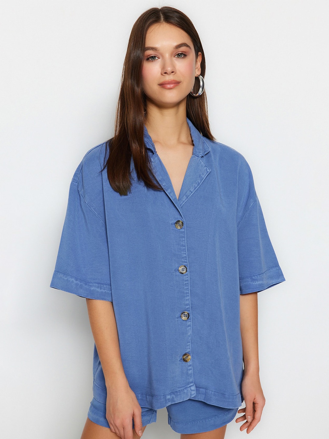 

Trendyol Cuban Collar Casual Shirt, Blue