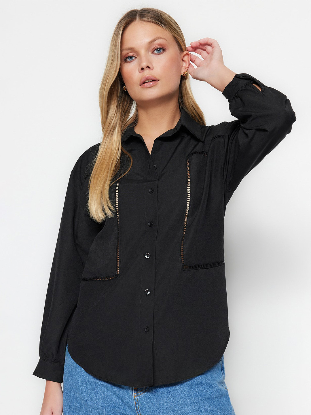 

Trendyol Spread Collar Casual Shirt, Black