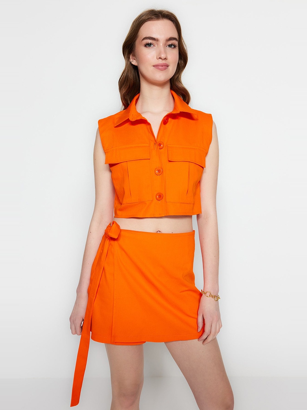 

Trendyol Spread Collar Pure Cotton Casual Shirt, Orange