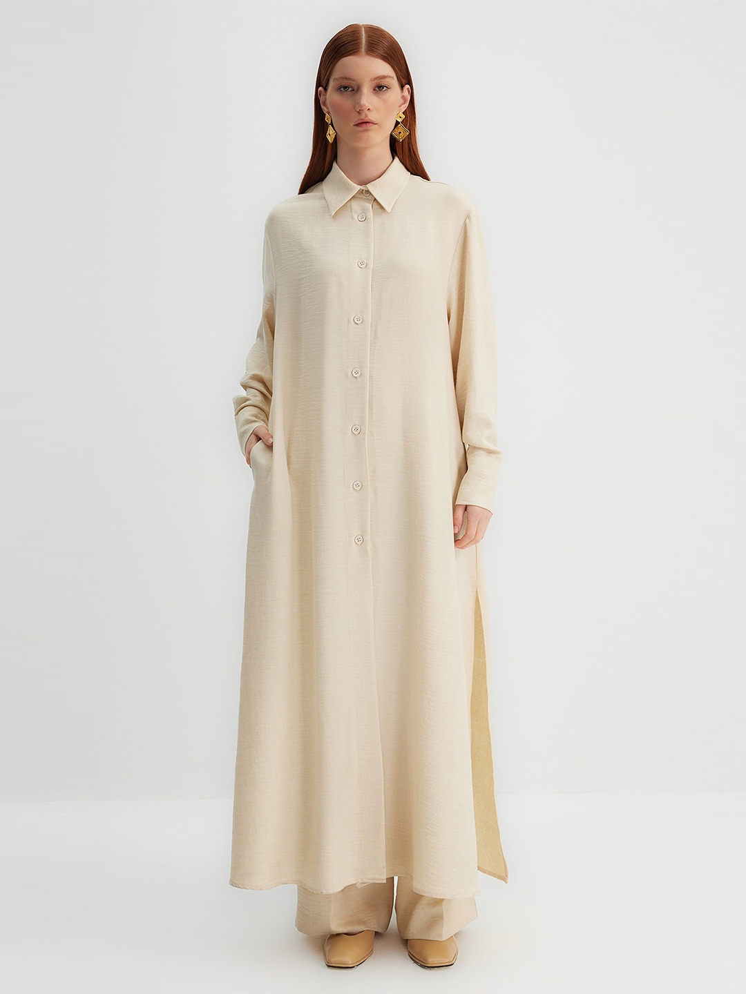 

Trendyol Cuffed Sleeves Shirt Style Longline Top, Na