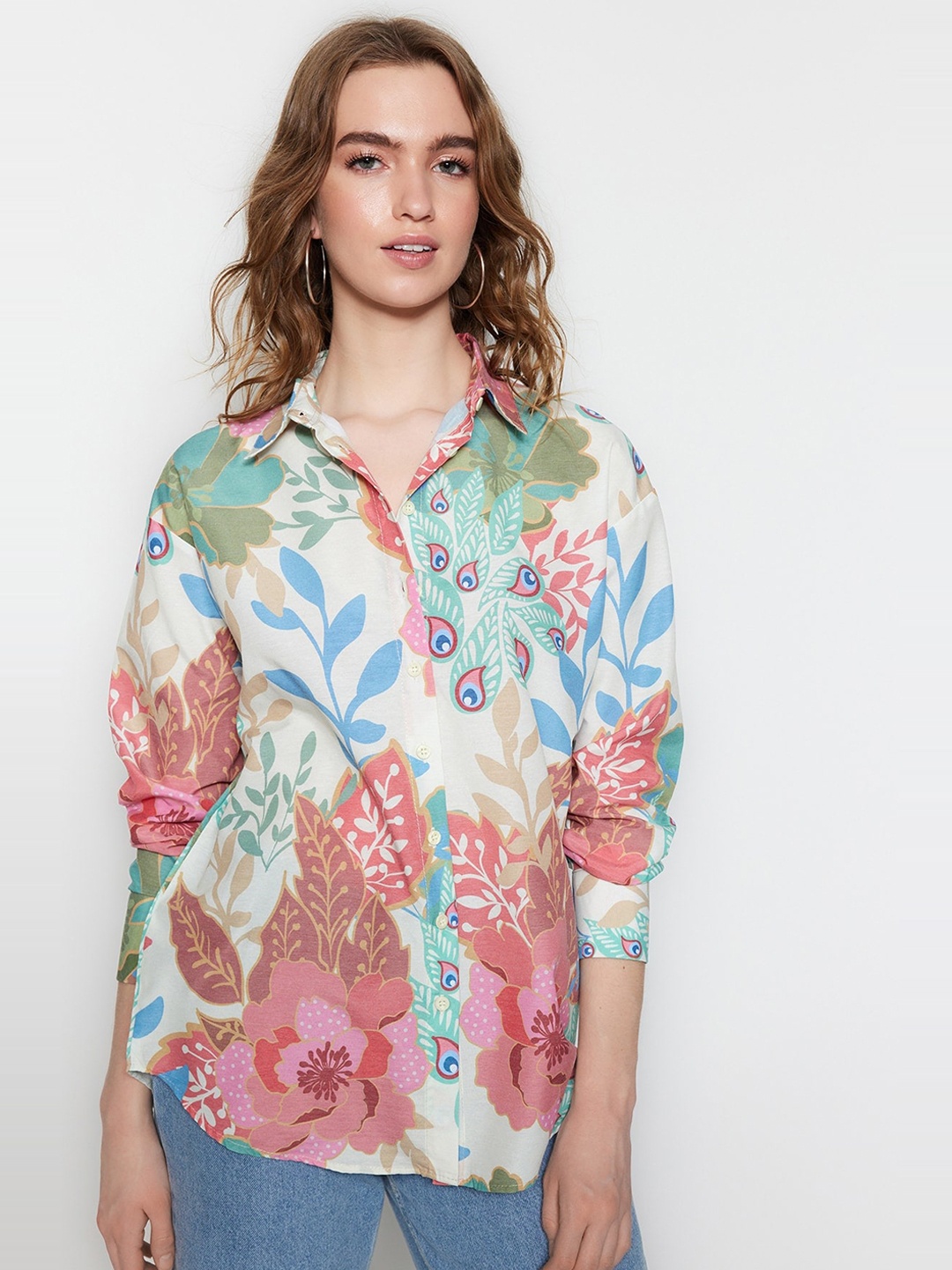 

Trendyol Floral Printed Casual Shirt, White