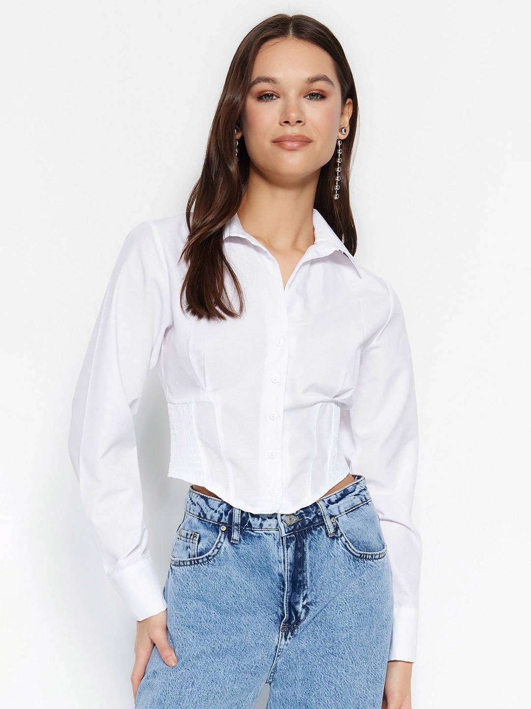 

Trendyol Spread Collar Pure Cotton Shirt, White