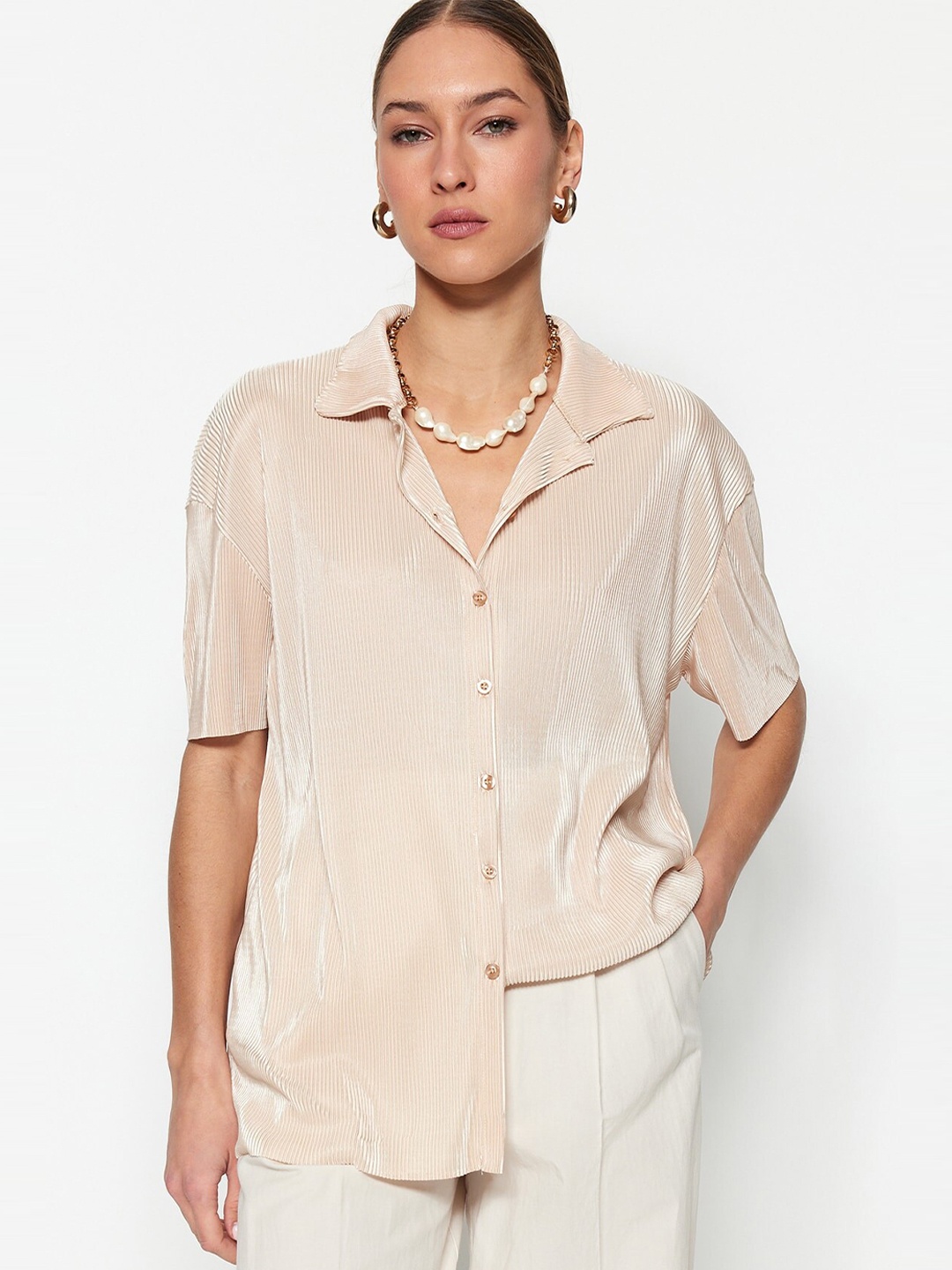 

Trendyol Cuban Collar Casual Shirt, Beige