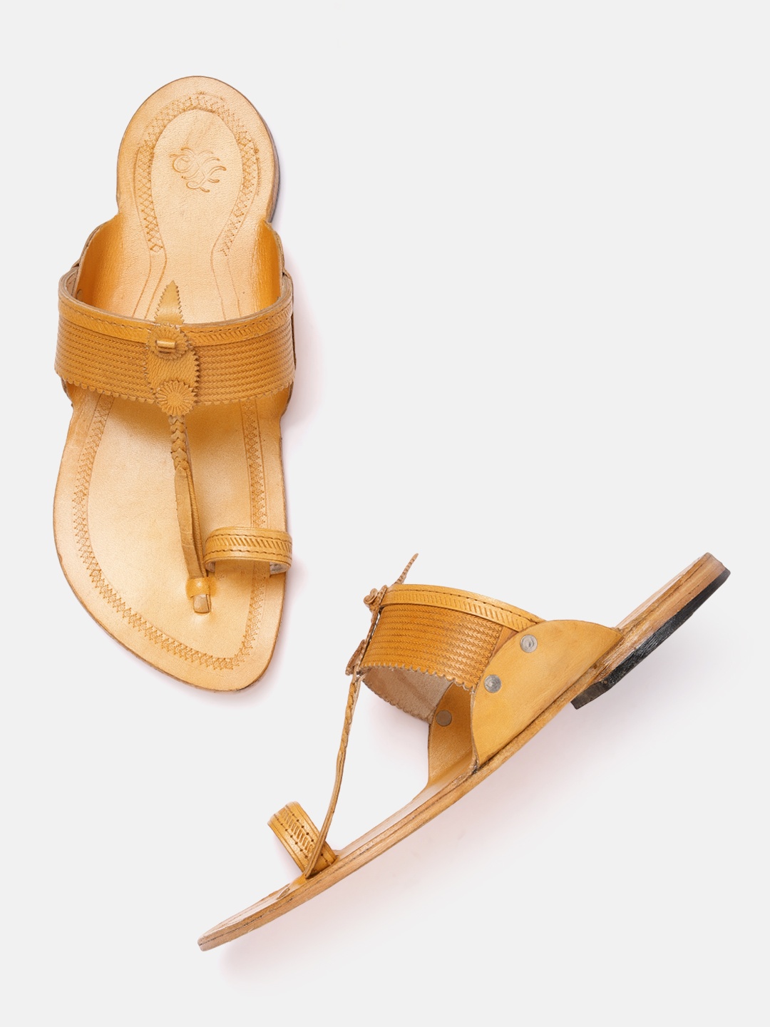 

House of Pataudi Men One-Toe Ethnic Comfort Sandals, Yellow