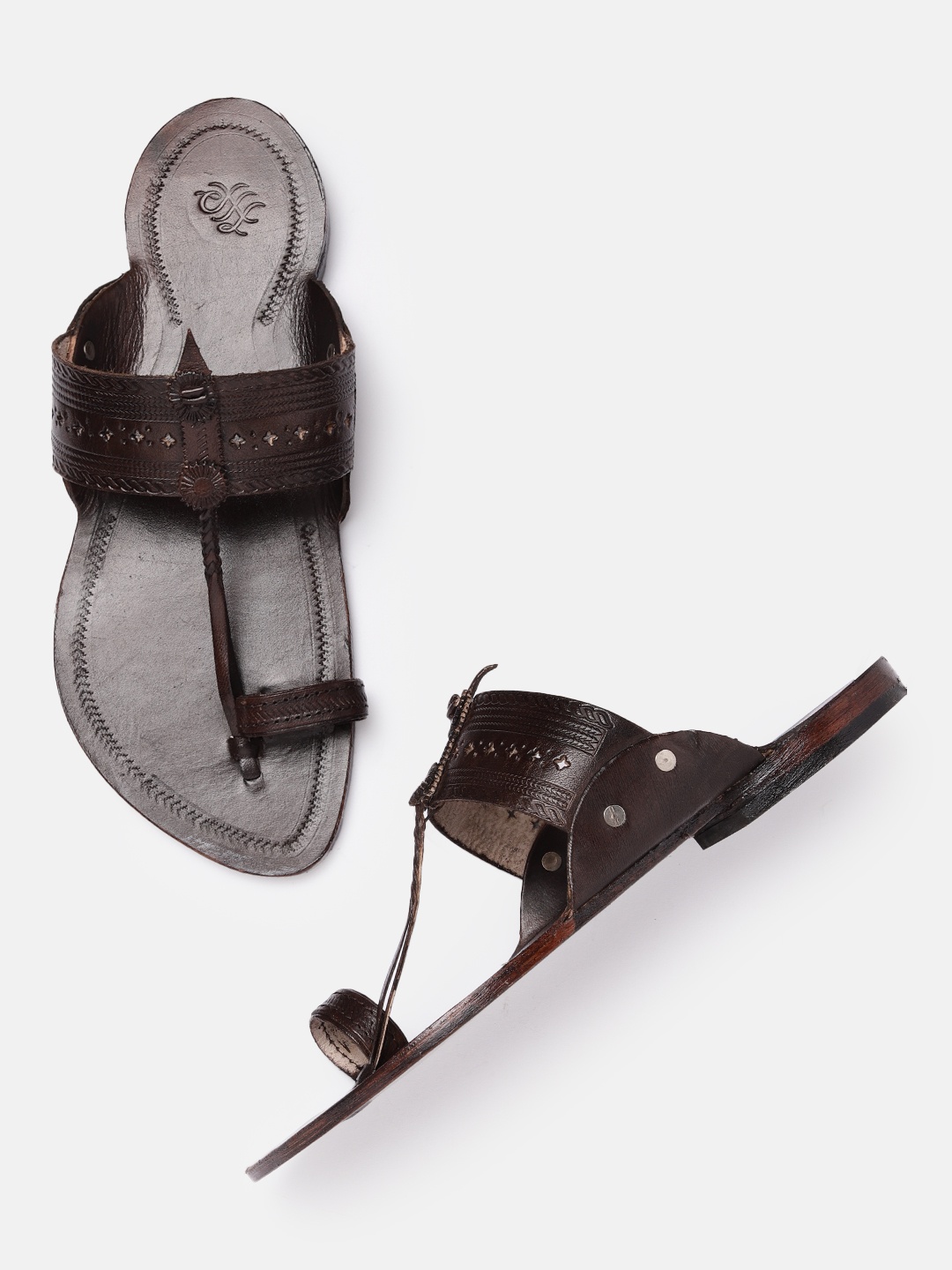 

House of Pataudi Men One-Toe Ethnic Comfort Sandals, Coffee brown