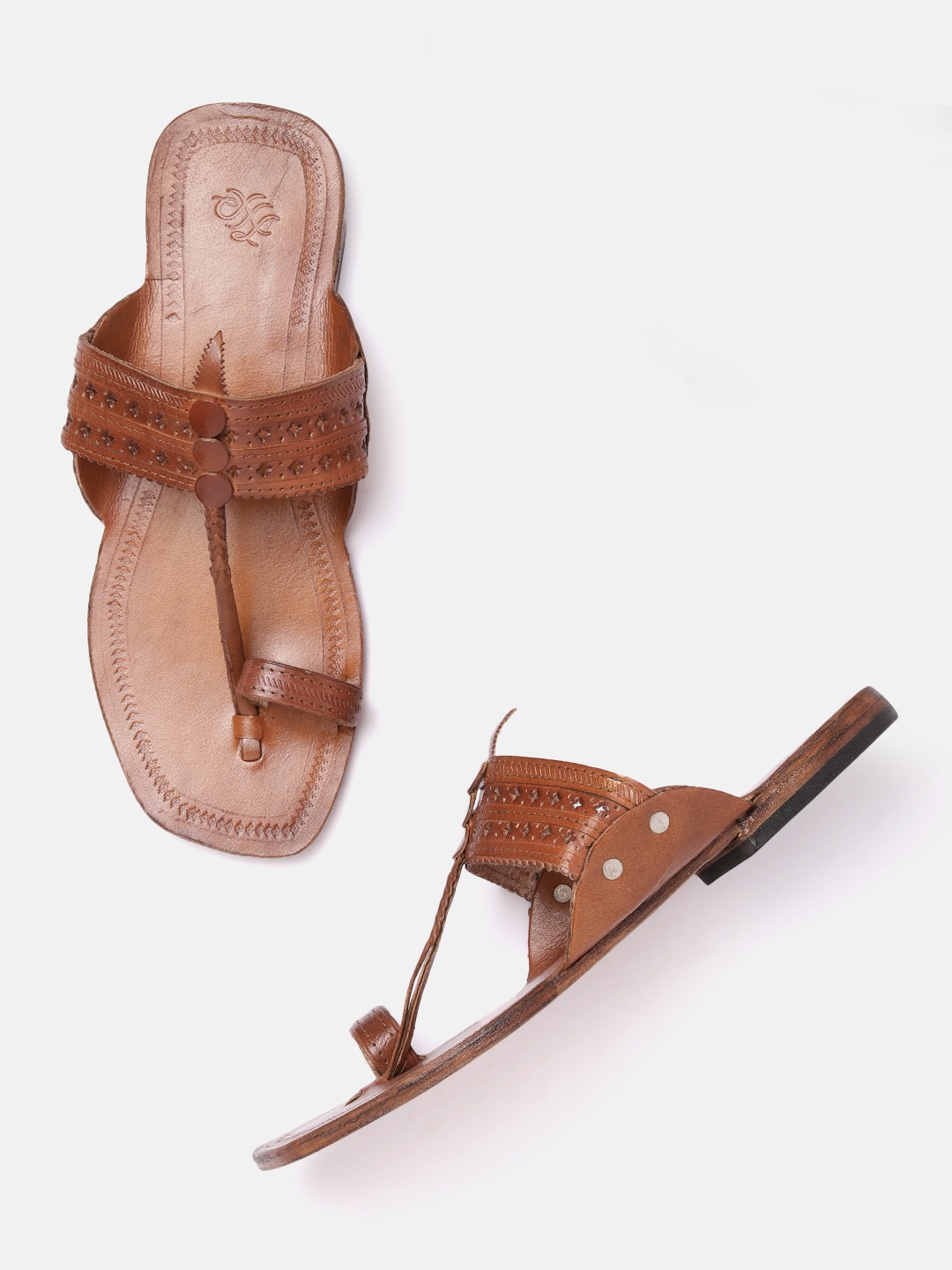 

House of Pataudi Men One-Toe Ethnic Comfort Sandals, Brown