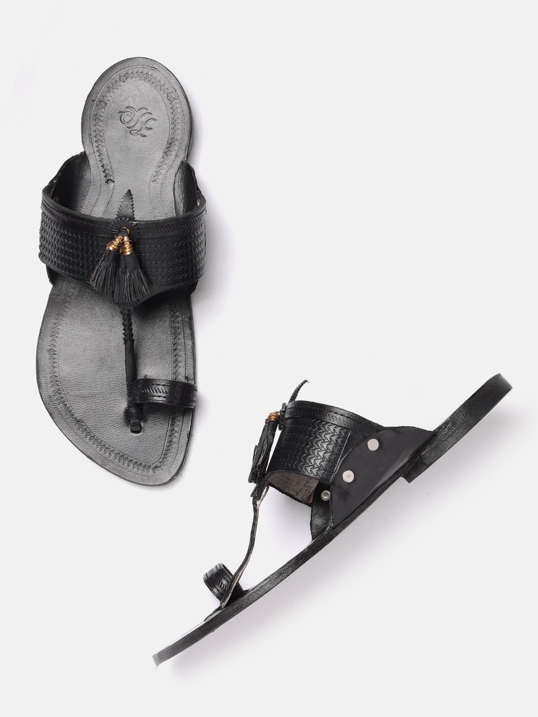 

House of Pataudi Men One-Toe Ethnic Comfort Sandals, Black