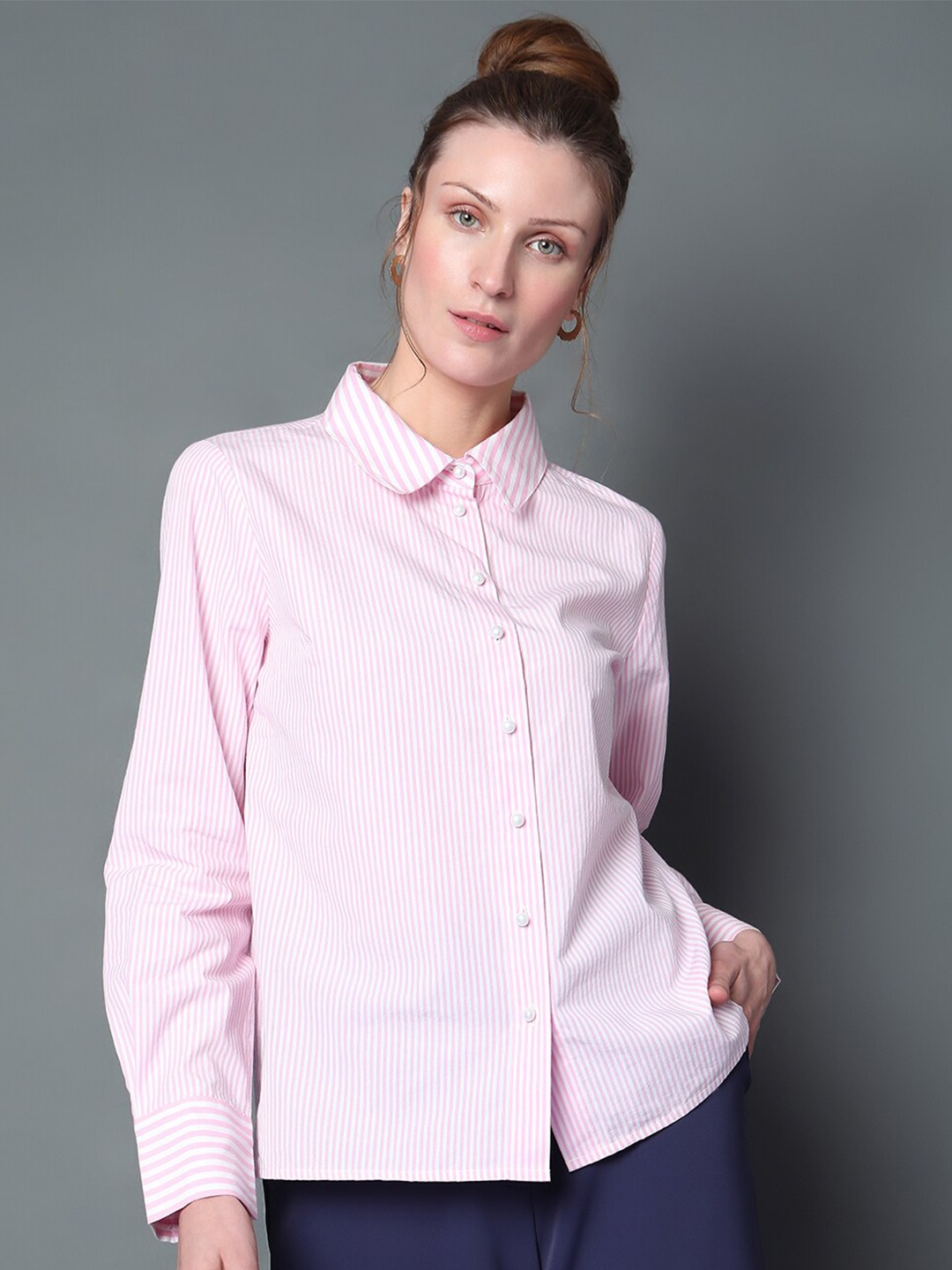 

Vero Moda Vertical Striped Cotton Casual Shirt, Pink