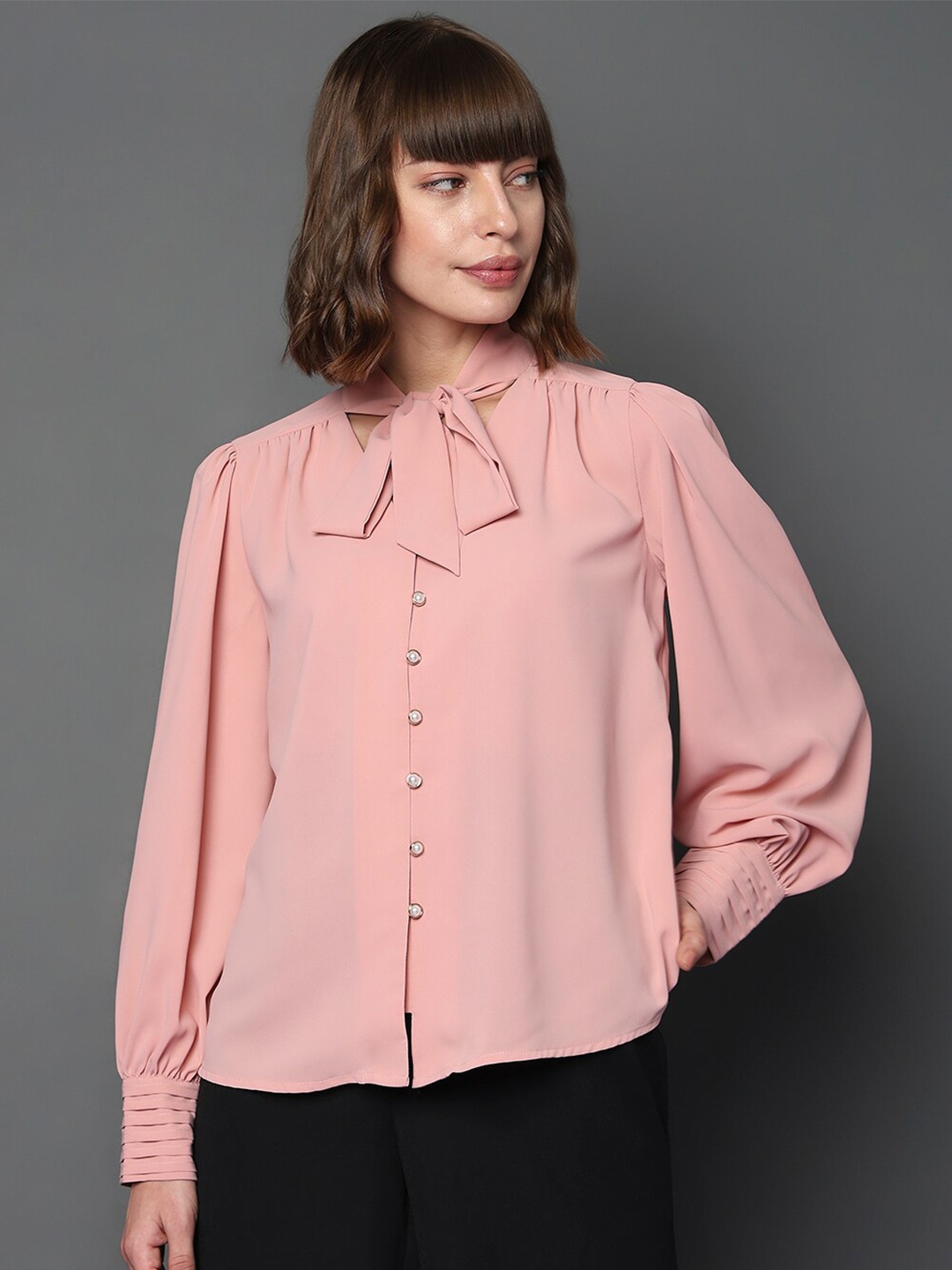 

Vero Moda Tie-Up Neck Puff Sleeves Top, Pink