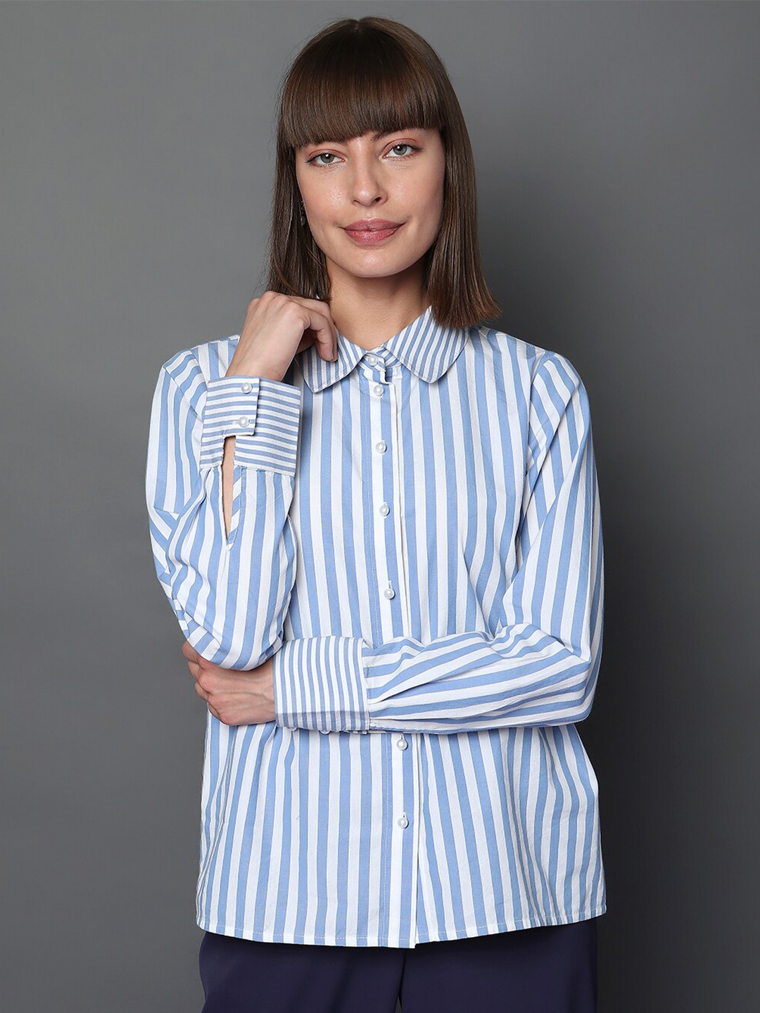 

Vero Moda Regular Fit Vertical Striped Spread Collar Casual Shirt, White