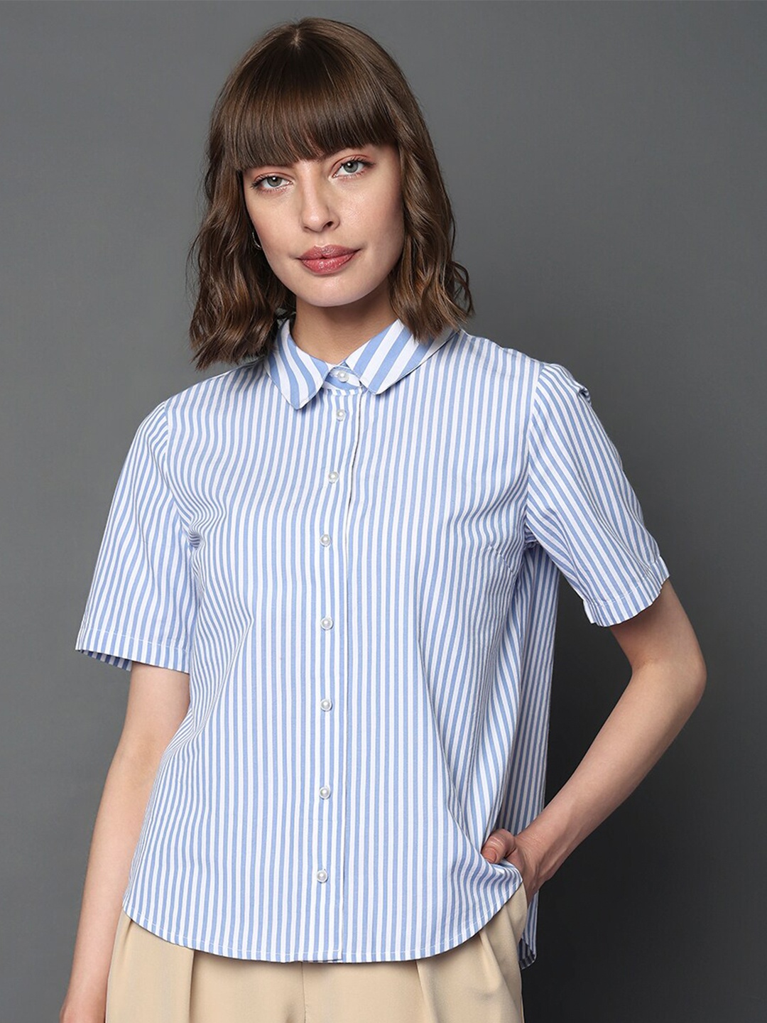 

Vero Moda Striped Spread Collar Casual Shirt, Blue