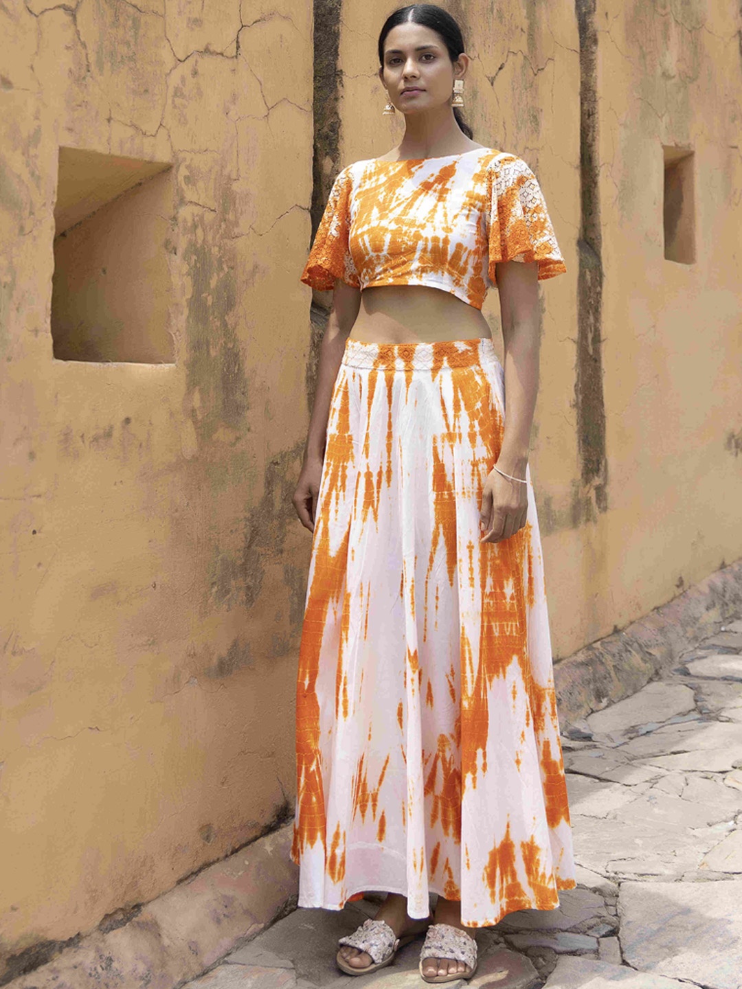 

Ragavi Tie-Dye Crop Top With Skirt Co-Ords, Orange
