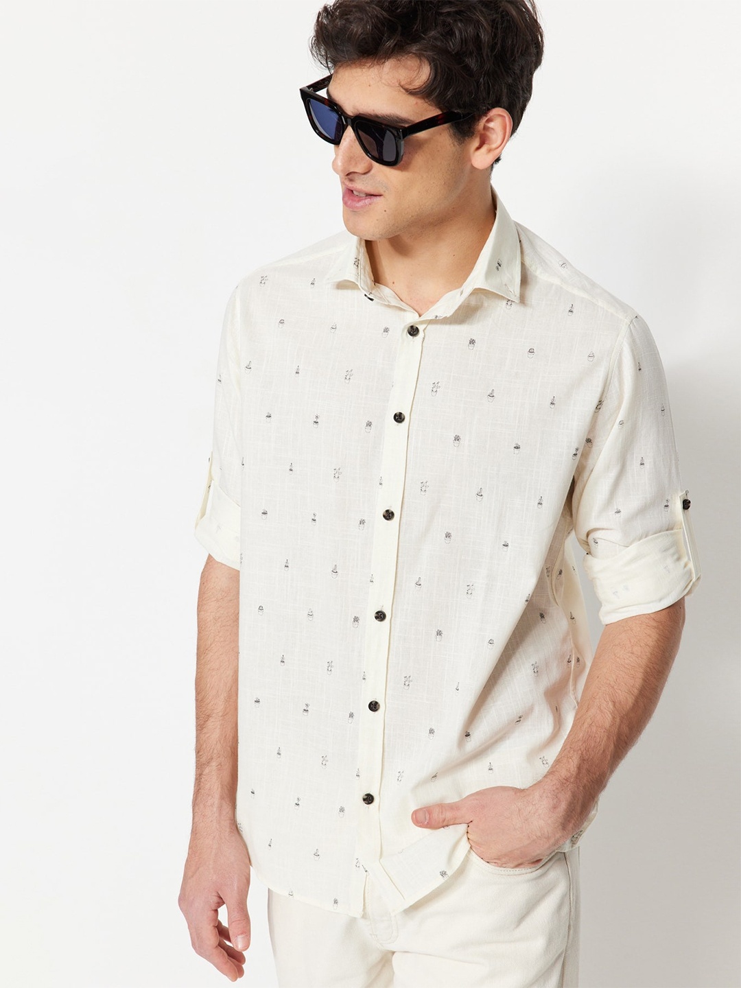 

Trendyol Conversational Printed Cotton Casual Shirt, Off white
