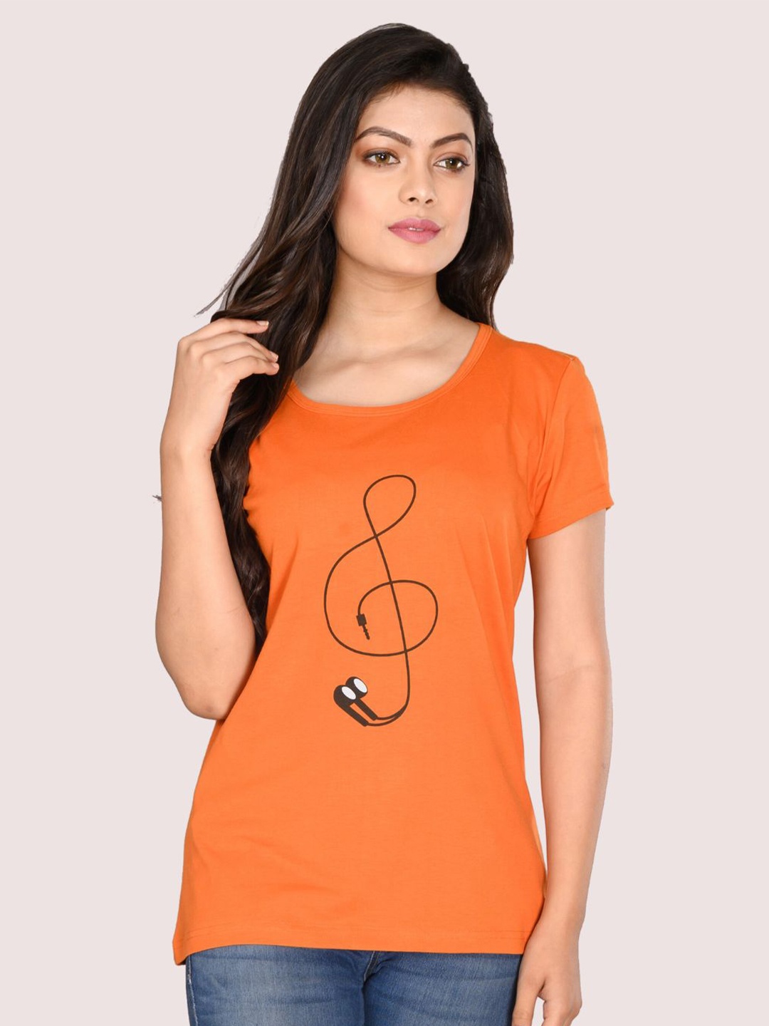 

StyleAOne Graphic Printed Round Neck Cotton T-shirt, Orange