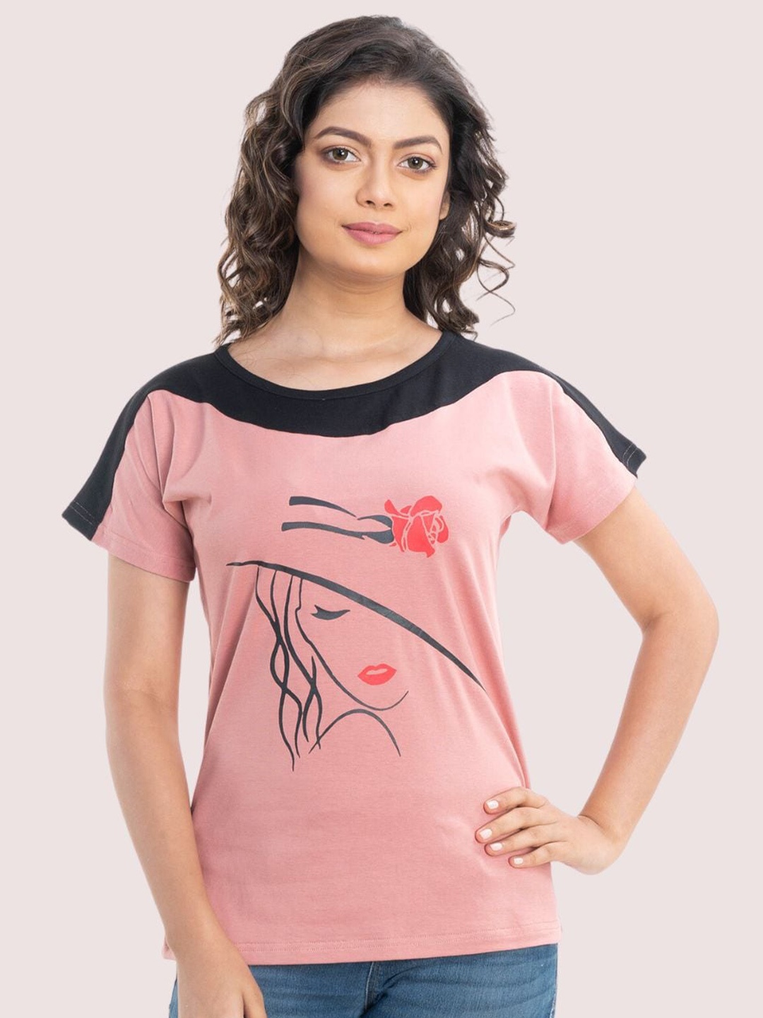 

StyleAOne Graphic Printed Extended Sleeves Cotton Sports T-shirt, Pink