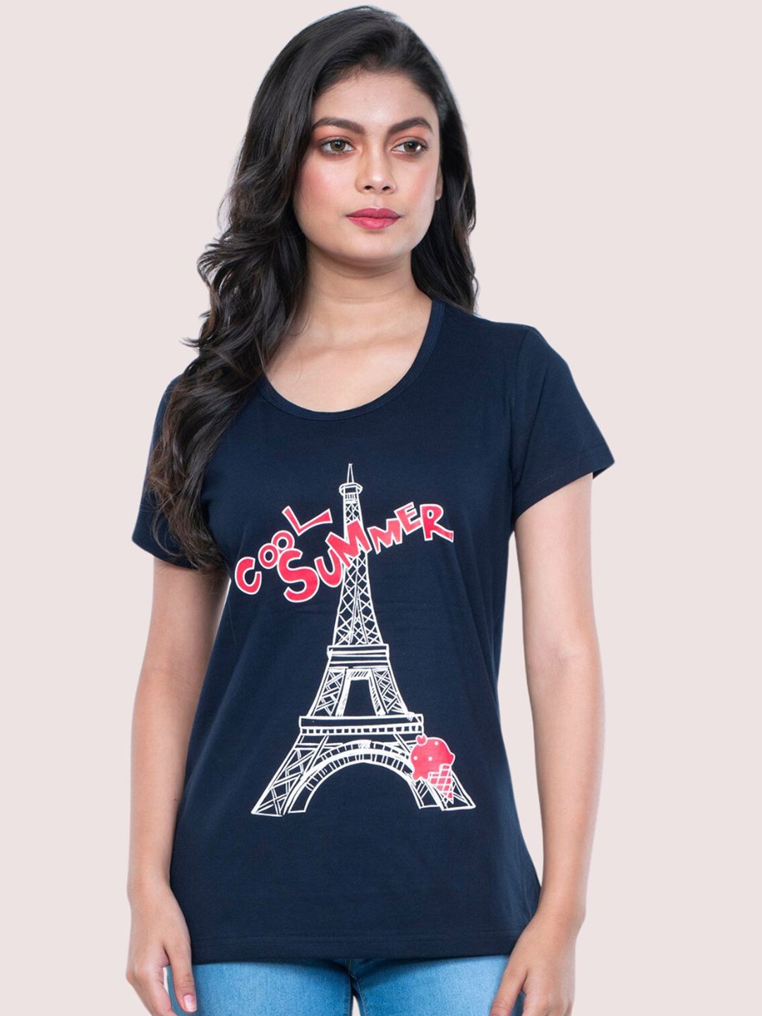 

StyleAOne Graphic Printed Cotton T-shirt, Navy blue