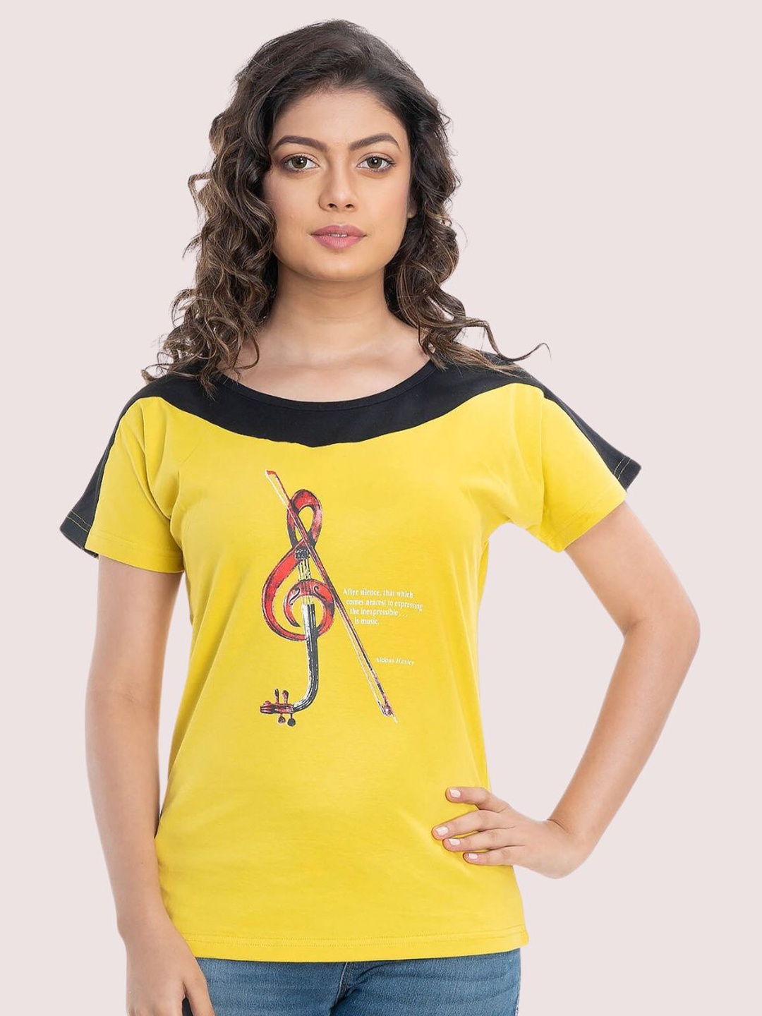 

StyleAOne Graphic Printed Cotton T-shirt, Yellow