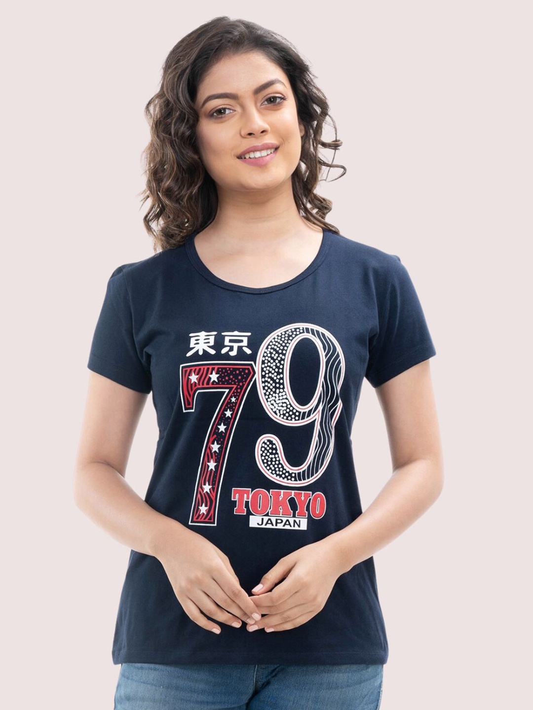 

StyleAOne Typography Printed Cotton T-shirt, Navy blue
