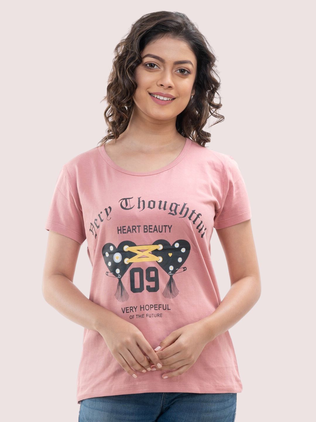 

StyleAOne Typography Printed Cotton T-shirt, Rose