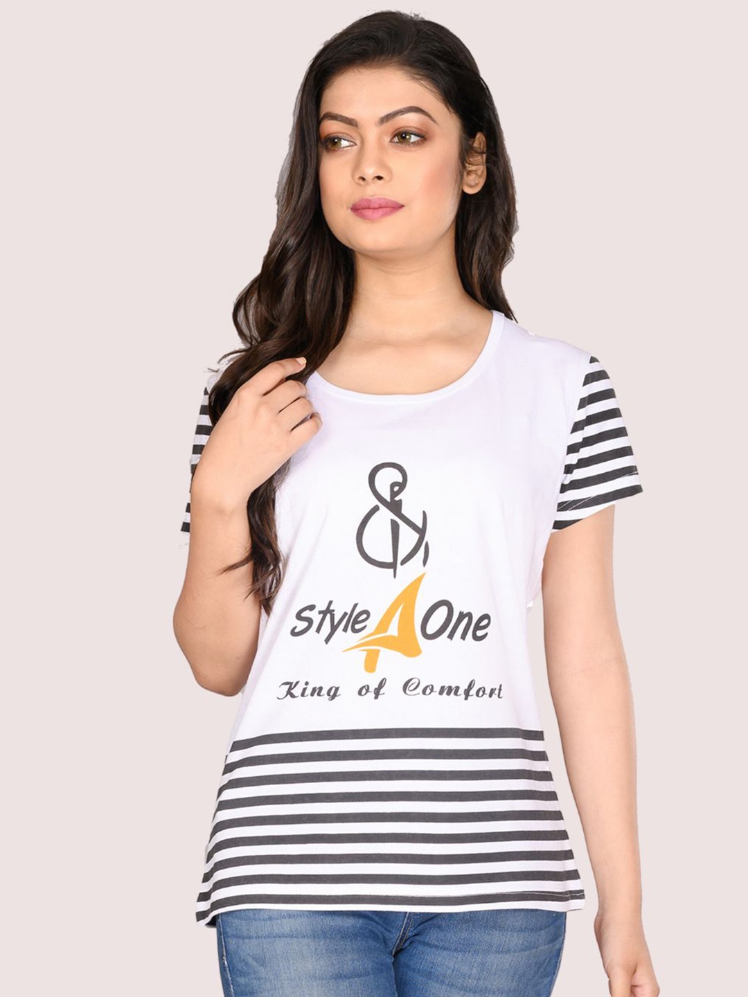 

StyleAOne Typography Printed Cotton T-shirt, White