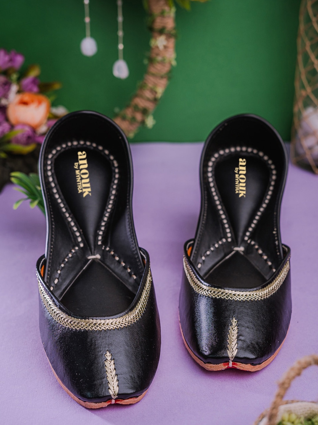 

Anouk Women Black & Gold Toned Ethnic - Embellished Mojaris