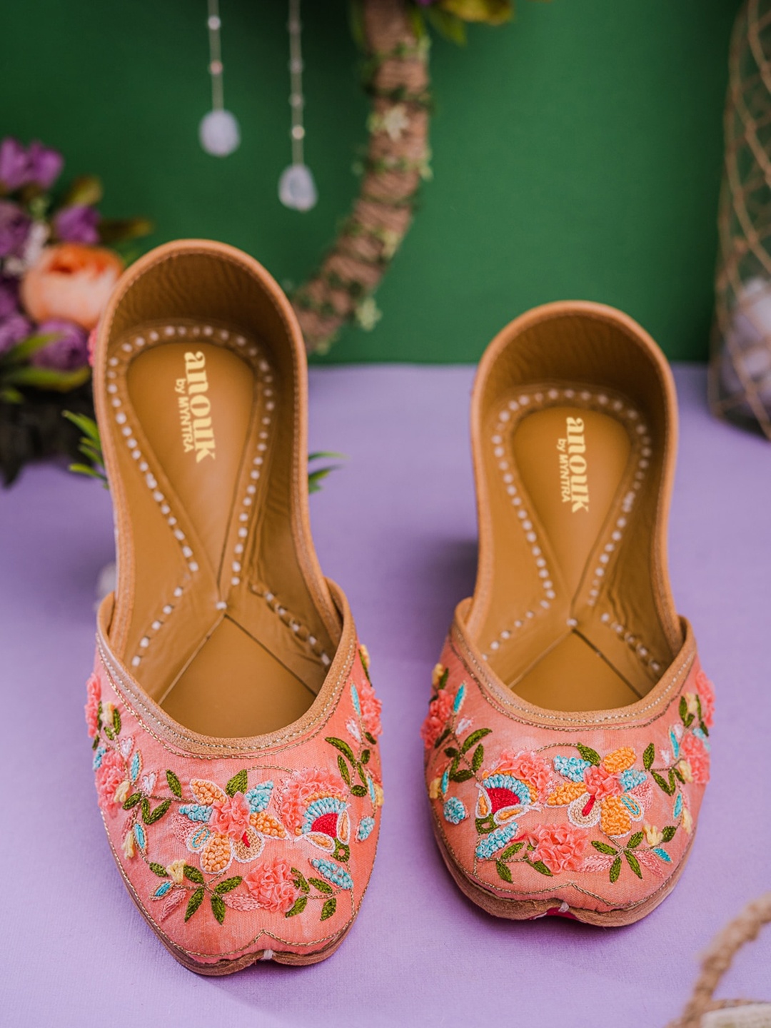 

Anouk Women Rose Gold Embellished Embroidered Mojaris