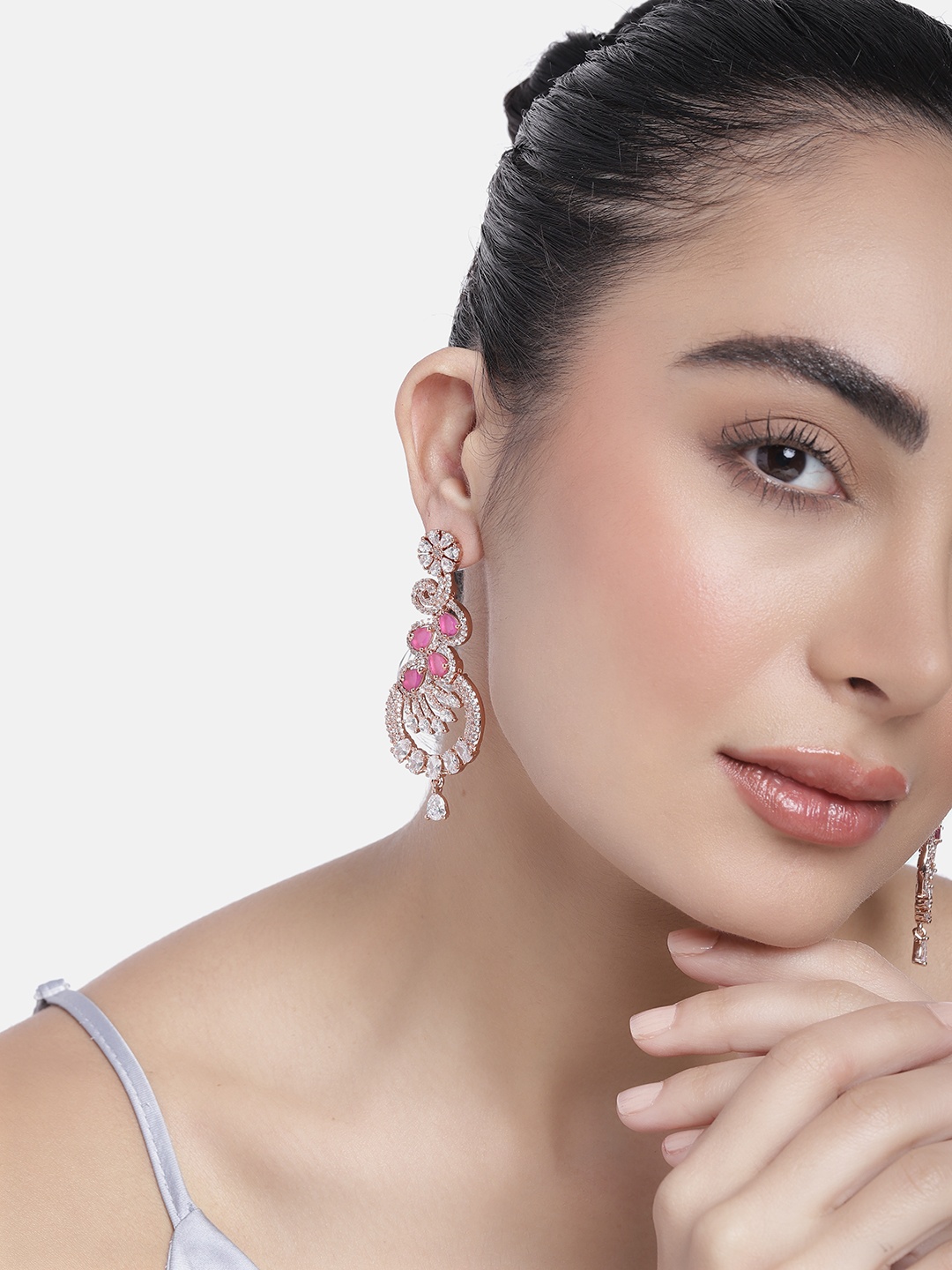 

Estele Rose Gold-Plated Teardrop Shaped Chandbalis Earrings