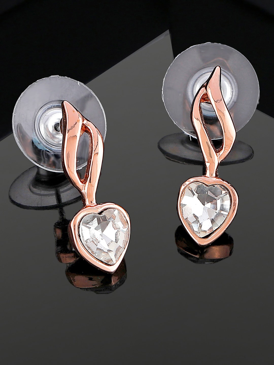 

Estele Rose Gold-Plated White Teardrop Shaped Crystals Stud Earrings