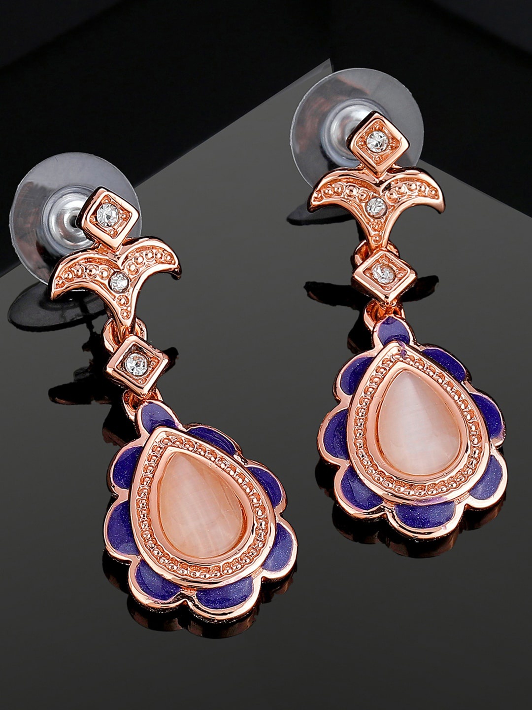

Estele Rose Gold-Plated Contemporary Crystals Drop Earrings
