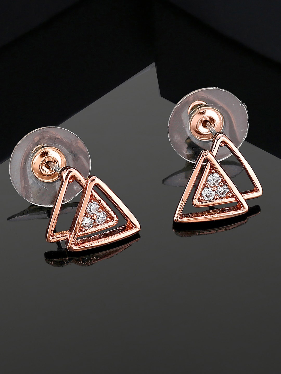

Estele Rose Gold-Plated Triangular CZ Studded Stud Earrings