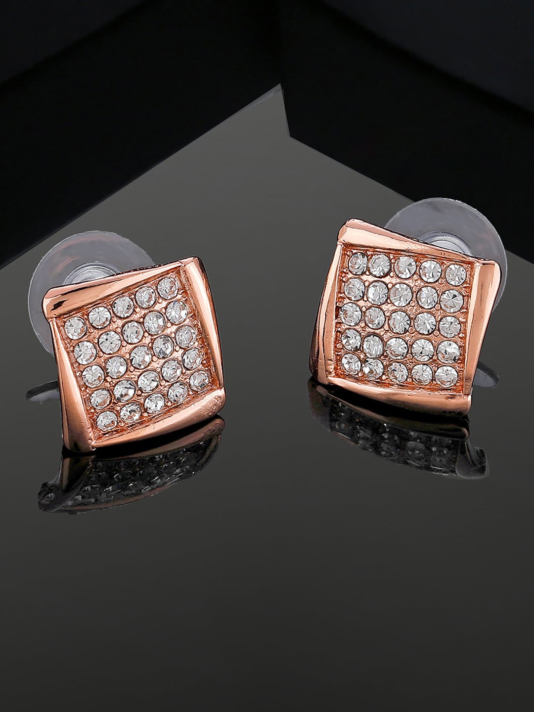 

Estele Rose Gold-Plated Square Stud Crystals Earrings