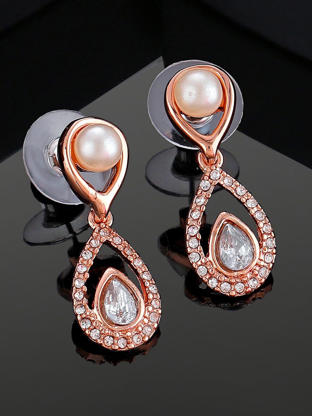 

Estele Rose Gold-Plated Teardrop Shaped Drop Earrings