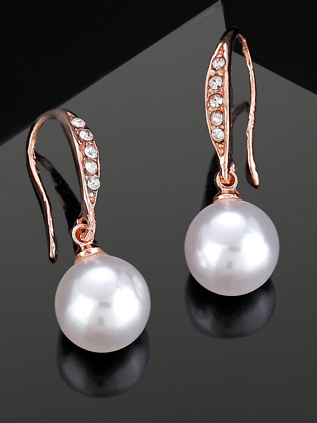 

Estele Rose Gold-Plated Teardrop Shaped Crystals Stud Earrings