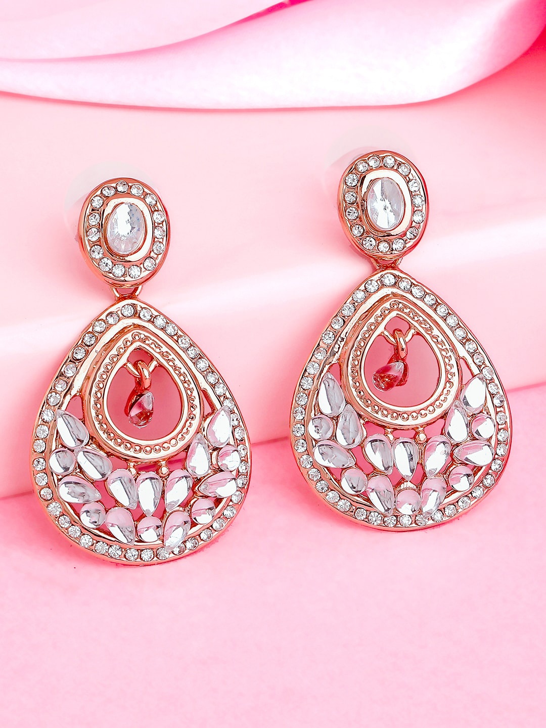 

Estele Rose Gold-Plated Teardrop Shaped Chandbalis Earrings