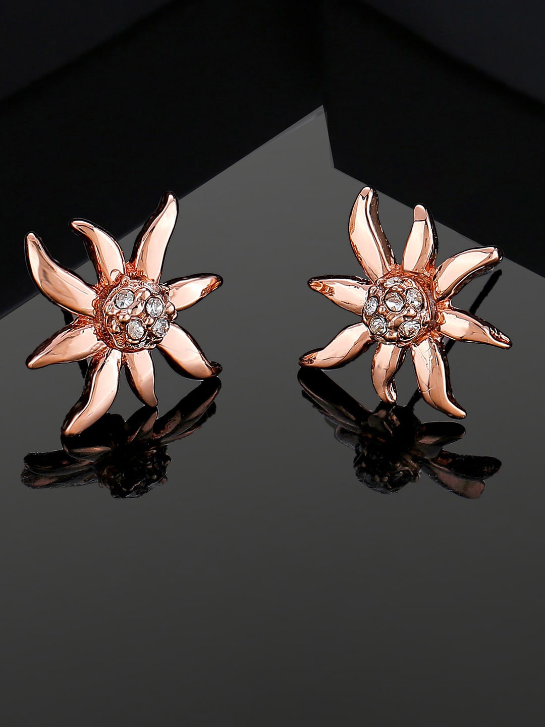 

Estele Rose Gold-Plated Floral Crystals Stud Earrings