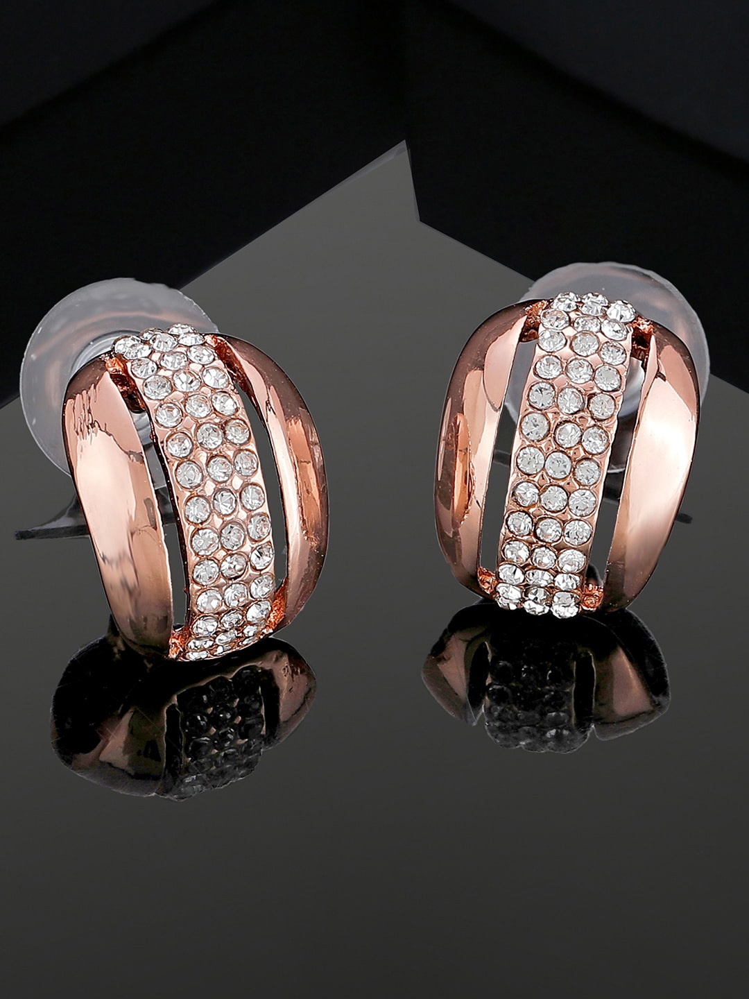 

Estele Rose Gold-Plated Contemporary Crystals Stud Earrings