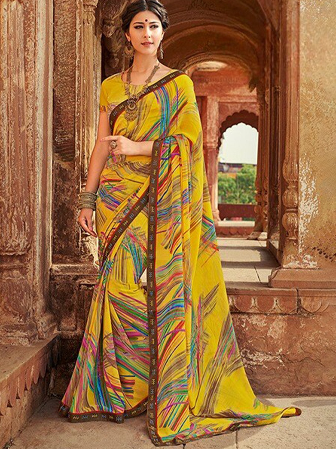 

Laxmipati Abstract Printed Border Saree, Yellow