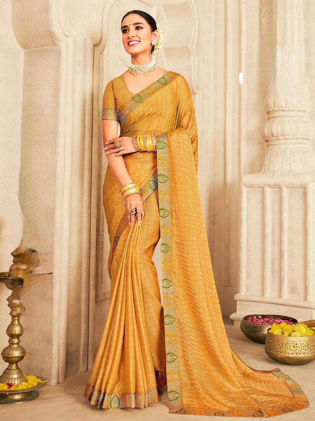 

Laxmipati Striped Zari Saree, Yellow