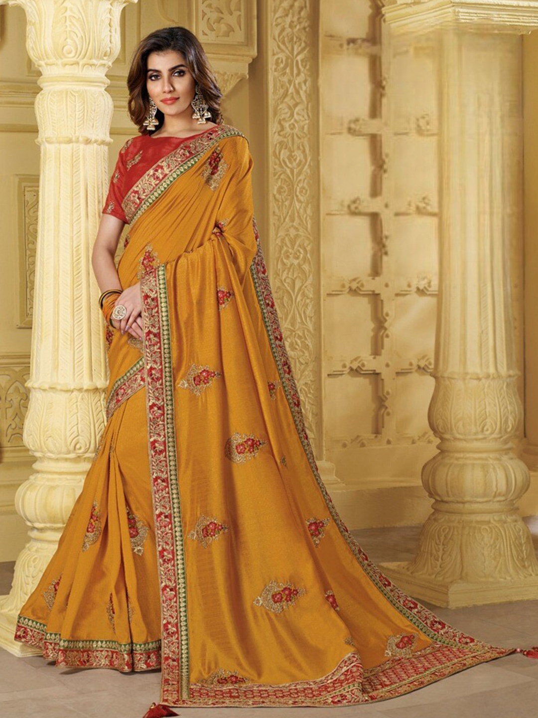 

Laxmipati Ethnic Motifs Embroidered Saree, Yellow