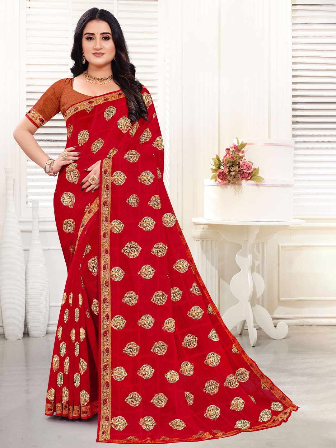 

Laxmipati Ethnic Motif Printed Saree, Red